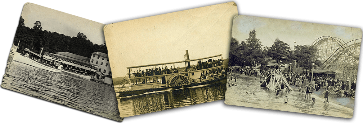 Antique images of Lake Hopatcong including Ferris Wheel and Boat