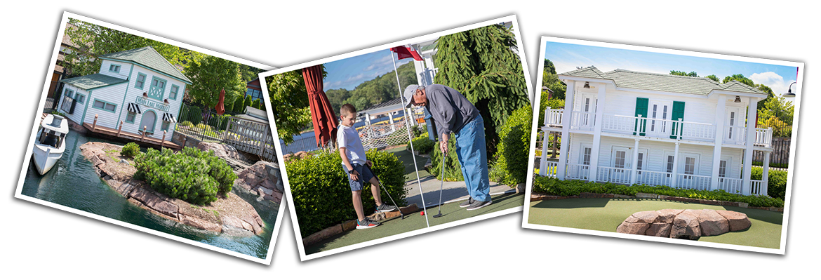3 Images including the Golf Club and man playing mini-golf